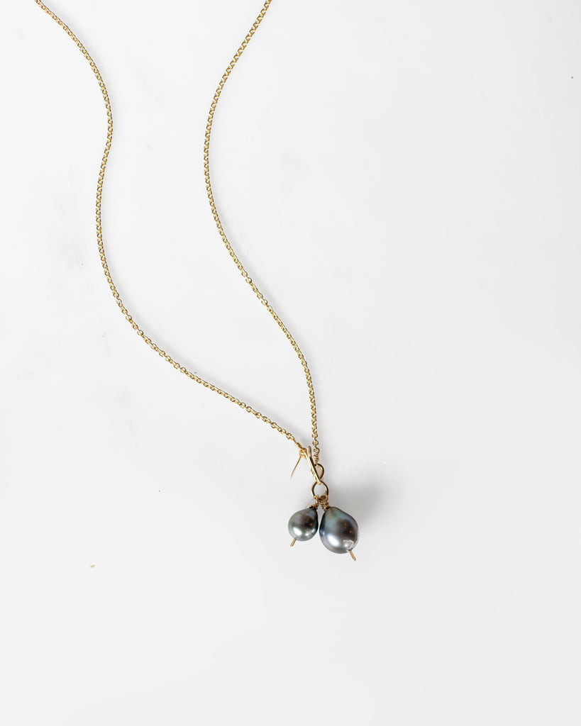 14K Double Tahitian Pearl Pendant Necklace