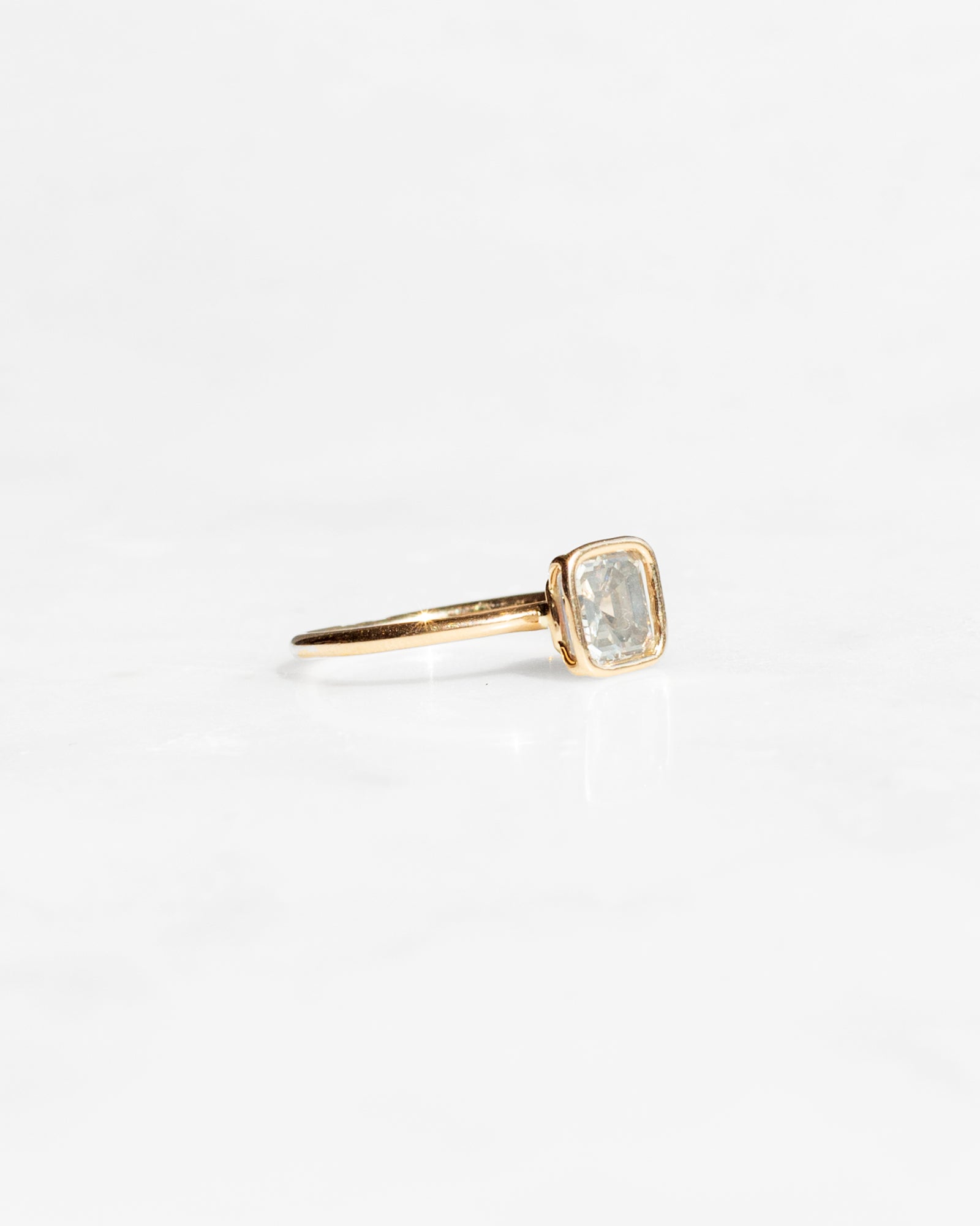 14K Blue Grey Emerald Cut Diamond Floating Ring
