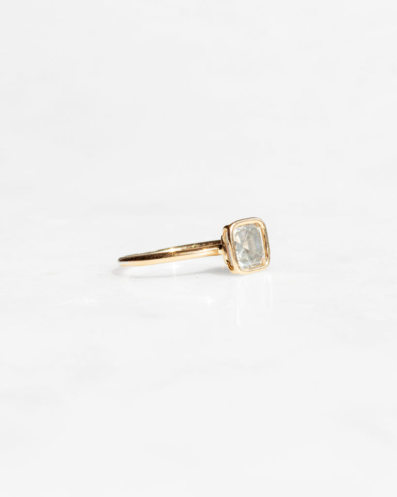14K Blue Grey Emerald Cut Diamond Floating Ring