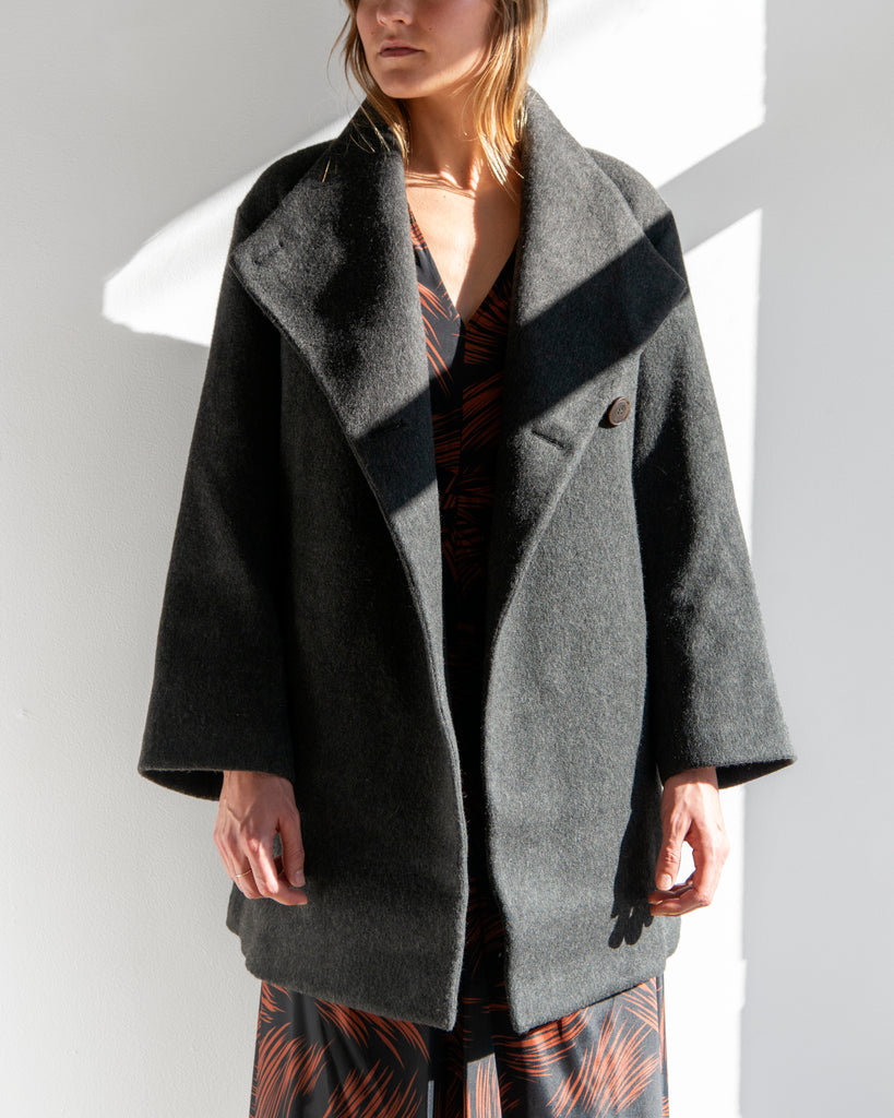 Mijeong Park - Wool Blend Wrap Coat in Charcoal