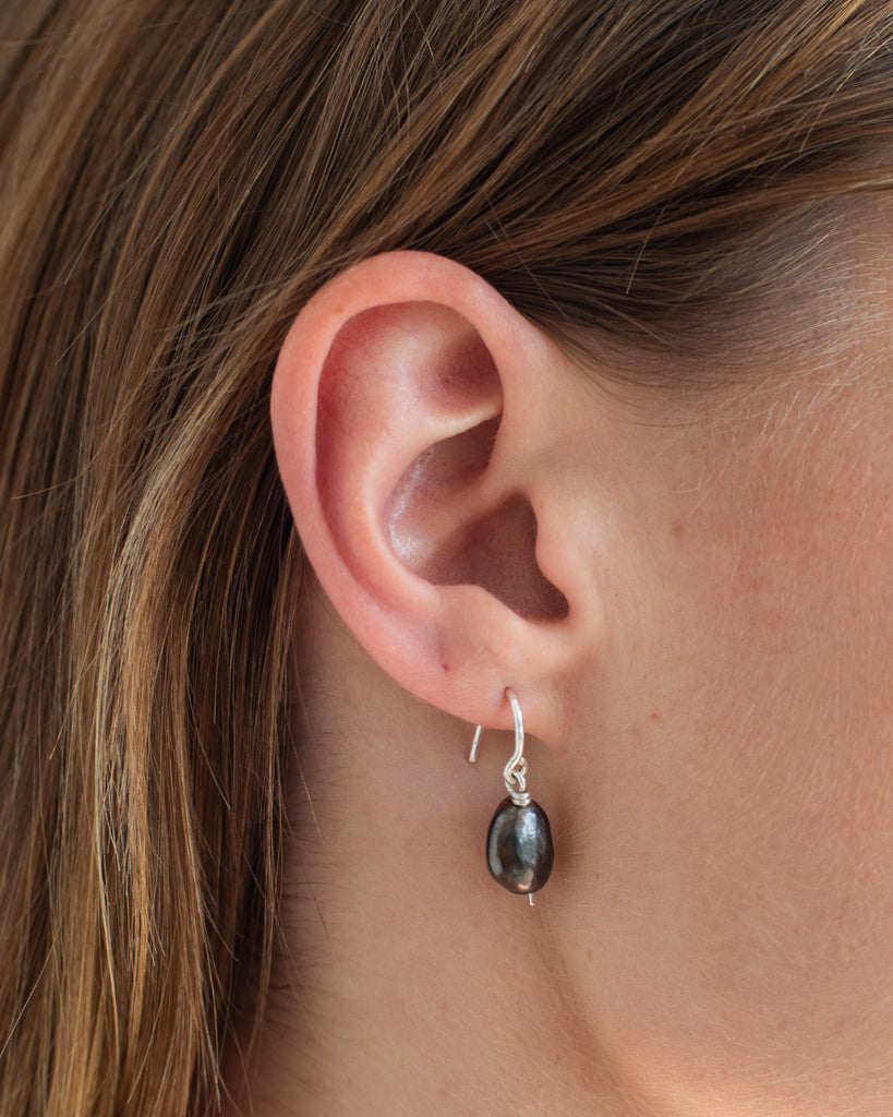 Charcoal Keshi Sterling Single Crescent Charm Earring