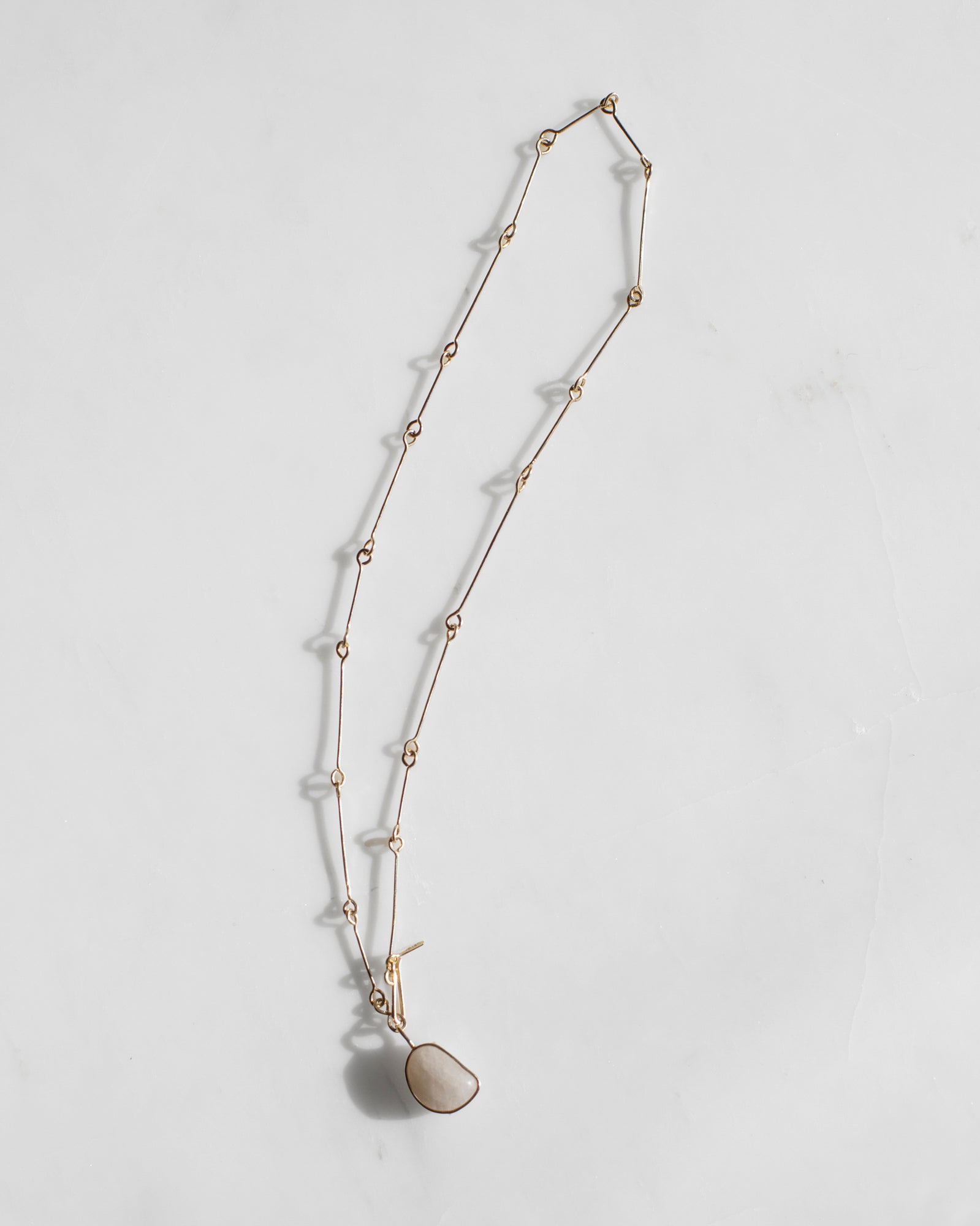 14K Bone Chain Necklace with Island Stone Pendant