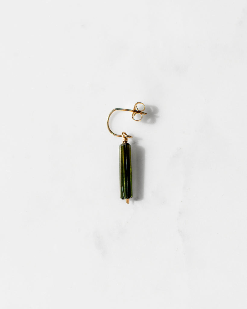 Olive Tourmaline Crescent Charm Earring