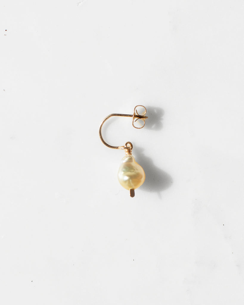 Golden Keshi Pearl Crescent Charm Earring