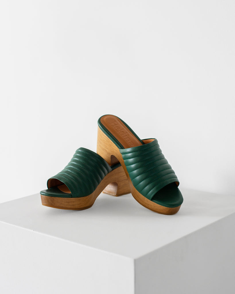 Beklina - Ribbed Open Toe Clogs in Parsley
