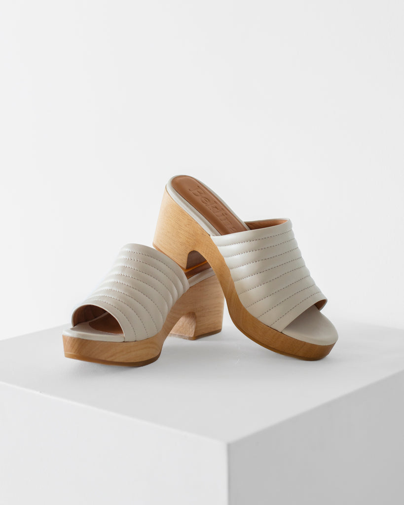 Beklina - Ribbed Open Toe Clogs in Off White