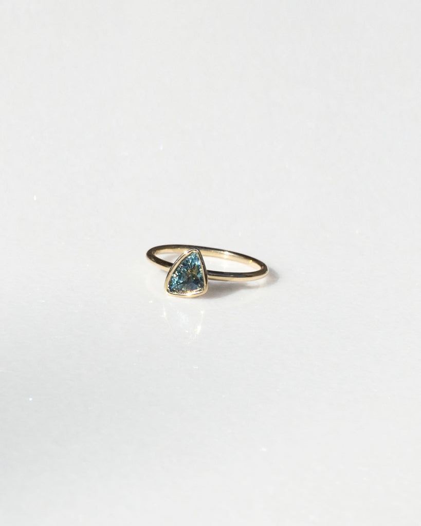 Teal Trillion Cut Floating Sapphire Ring