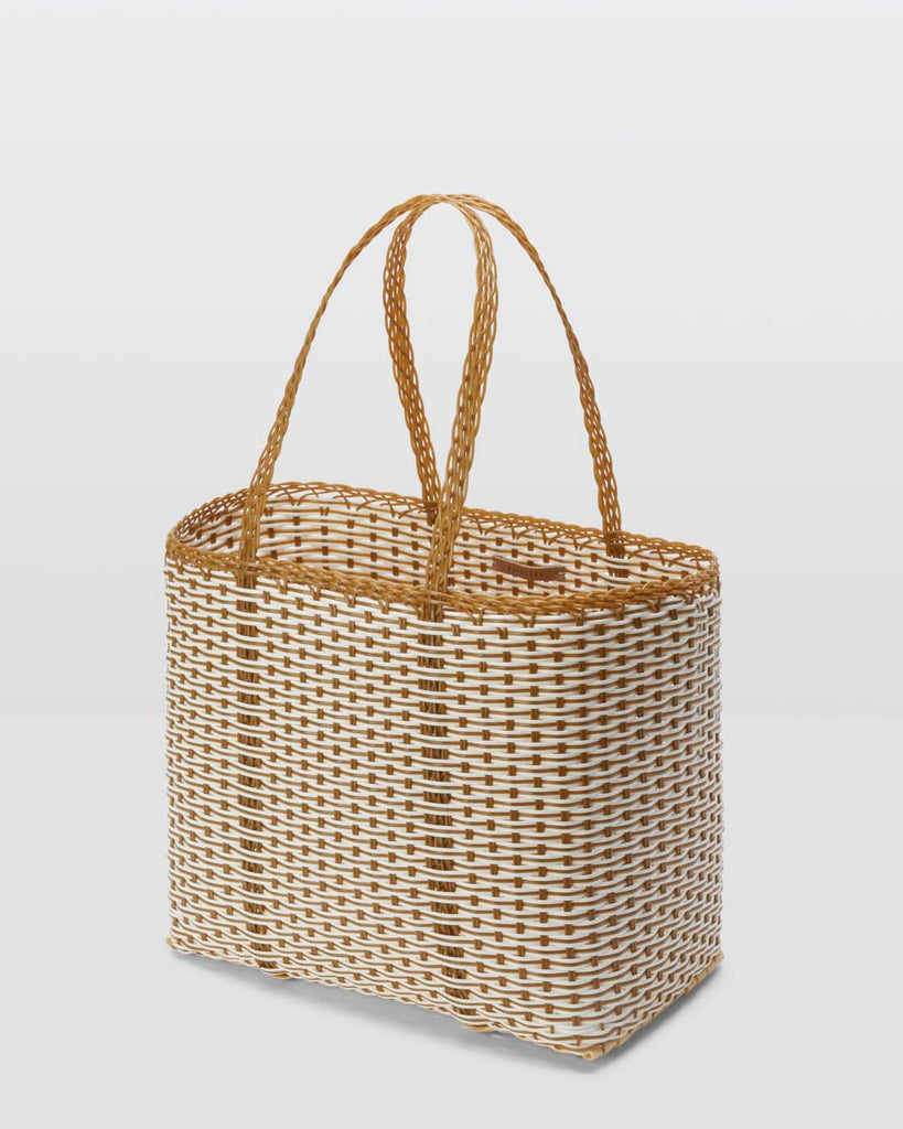 Palorosa- Medium Bicolor Trama Basket in Tobacco & White