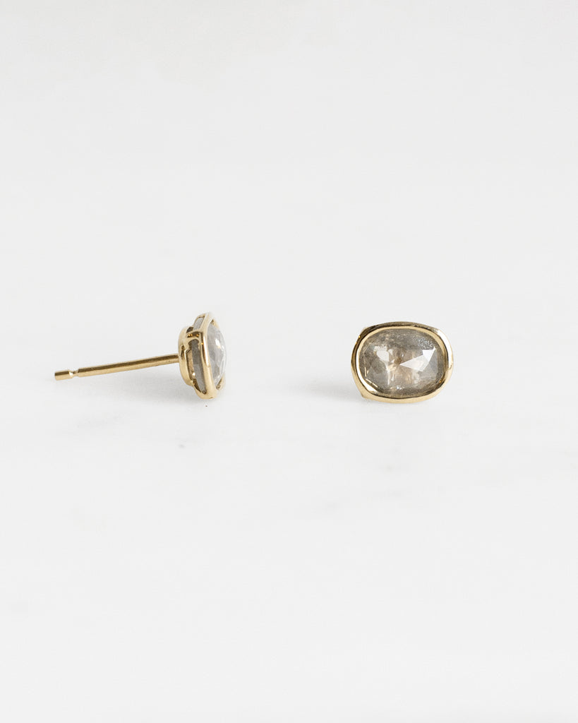 Mineral Diamond Floating Studs - Silvery Oval