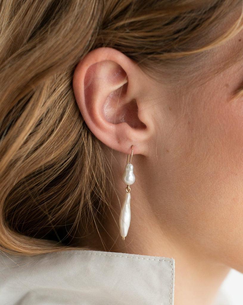 Biwa Pearl Double Drop Earrings