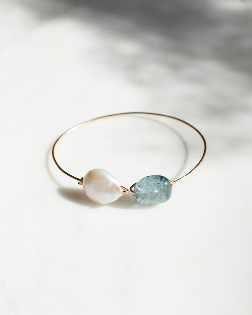 Aquamarine and Pearl Cuff Bracelet
