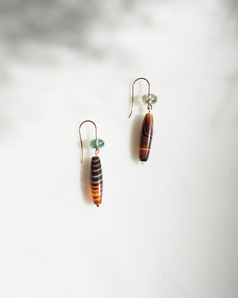 Tourmaline and Agate Double Drop Earrings