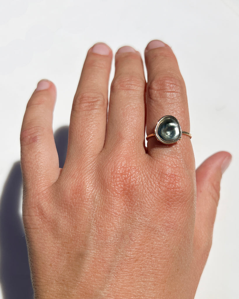 9.5.22 14k Charcoal Keshi Pearl Floating  Ring